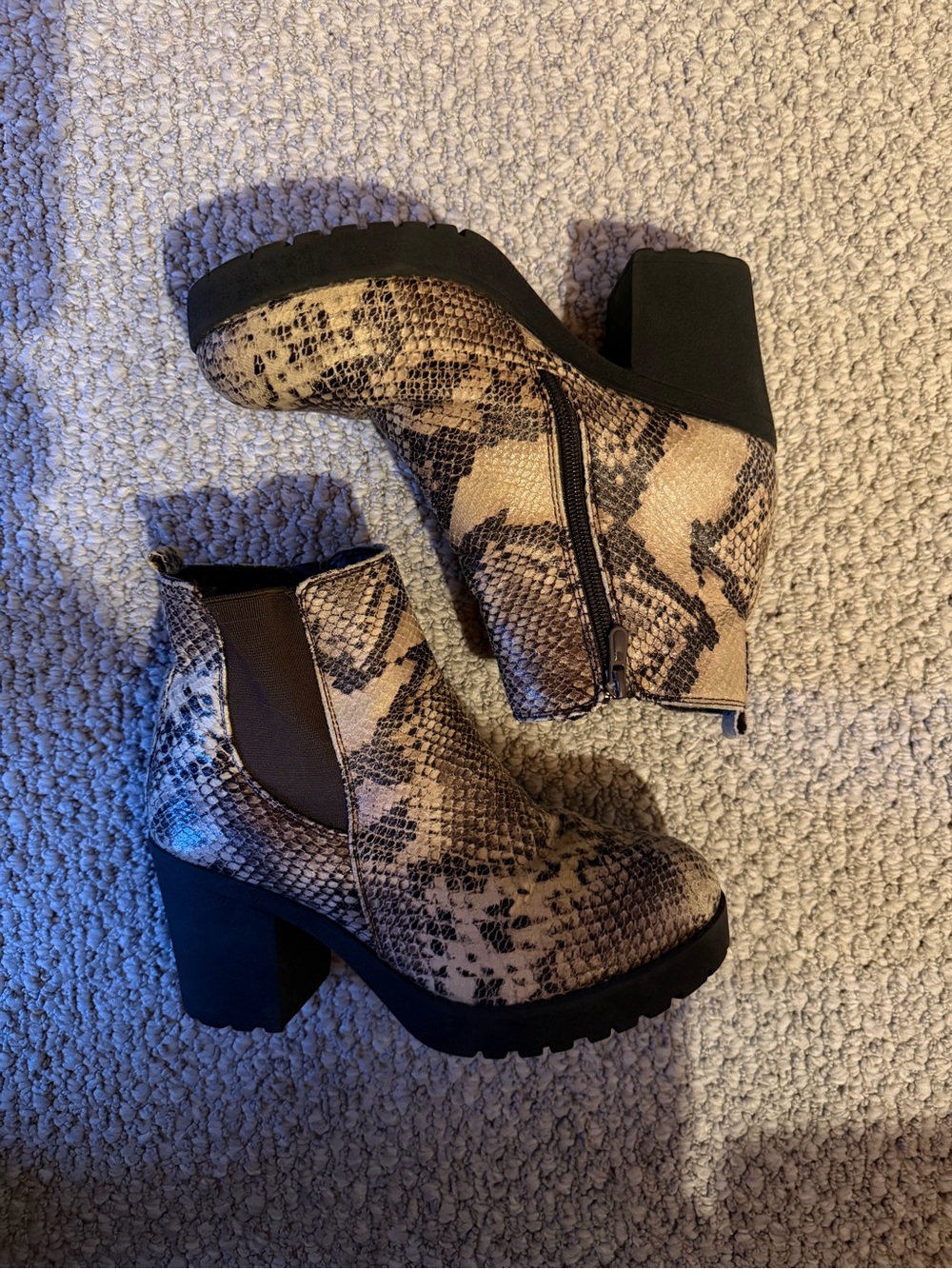 Refresh Beige Snake-Print Platform Ankle Boots